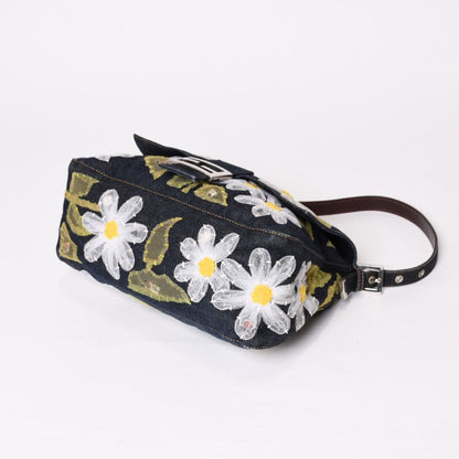 Fendi Flower Denim Mamma Baguette Embroidery Navy Silver — view 7