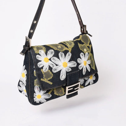 Fendi Flower Denim Mamma Baguette Embroidery Navy Silver — view 3