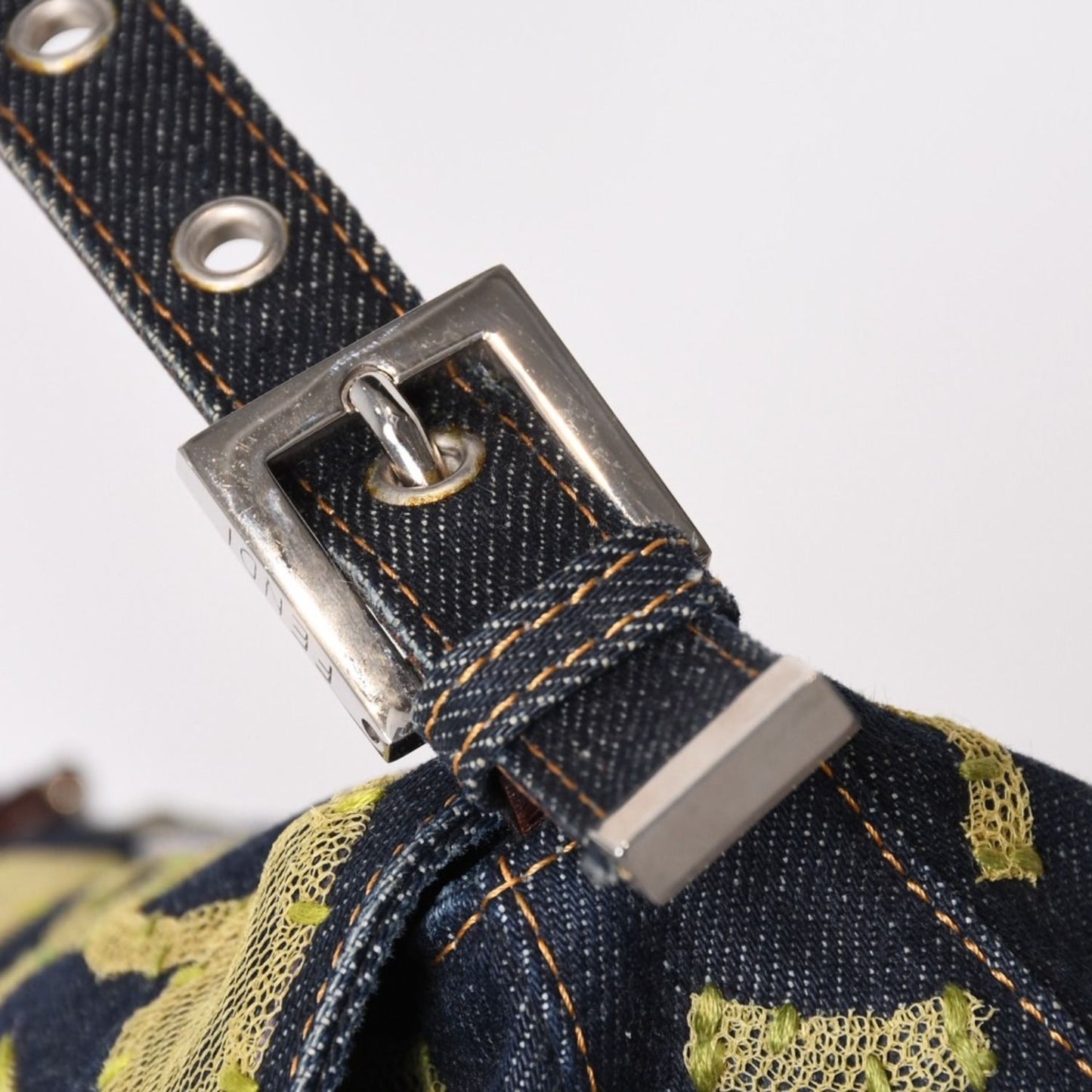 Fendi Flower Denim Mamma Baguette Embroidery Navy Silver — view 5
