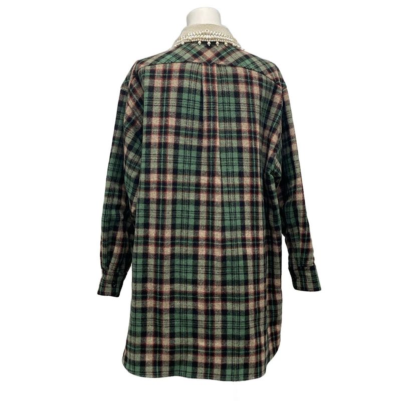 Gucci Coat 40 M Green Black Multi Winter Plaid Pattern Removable Collar Faux
