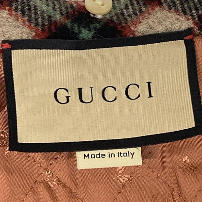 Gucci Coat 40 M Green Black Multi Winter Plaid Pattern Removable Collar Faux