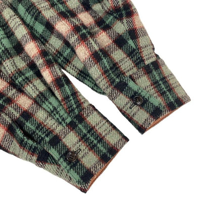 Gucci Coat 40 M Green Black Multi Winter Plaid Pattern Removable Collar Faux