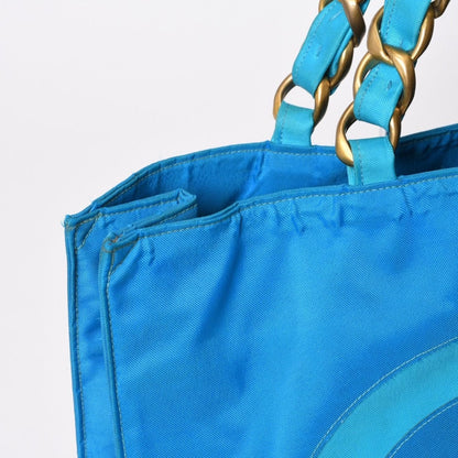 Chanel Vintage Logo Chain Tote Bag CC Turquoise Blue — view 4