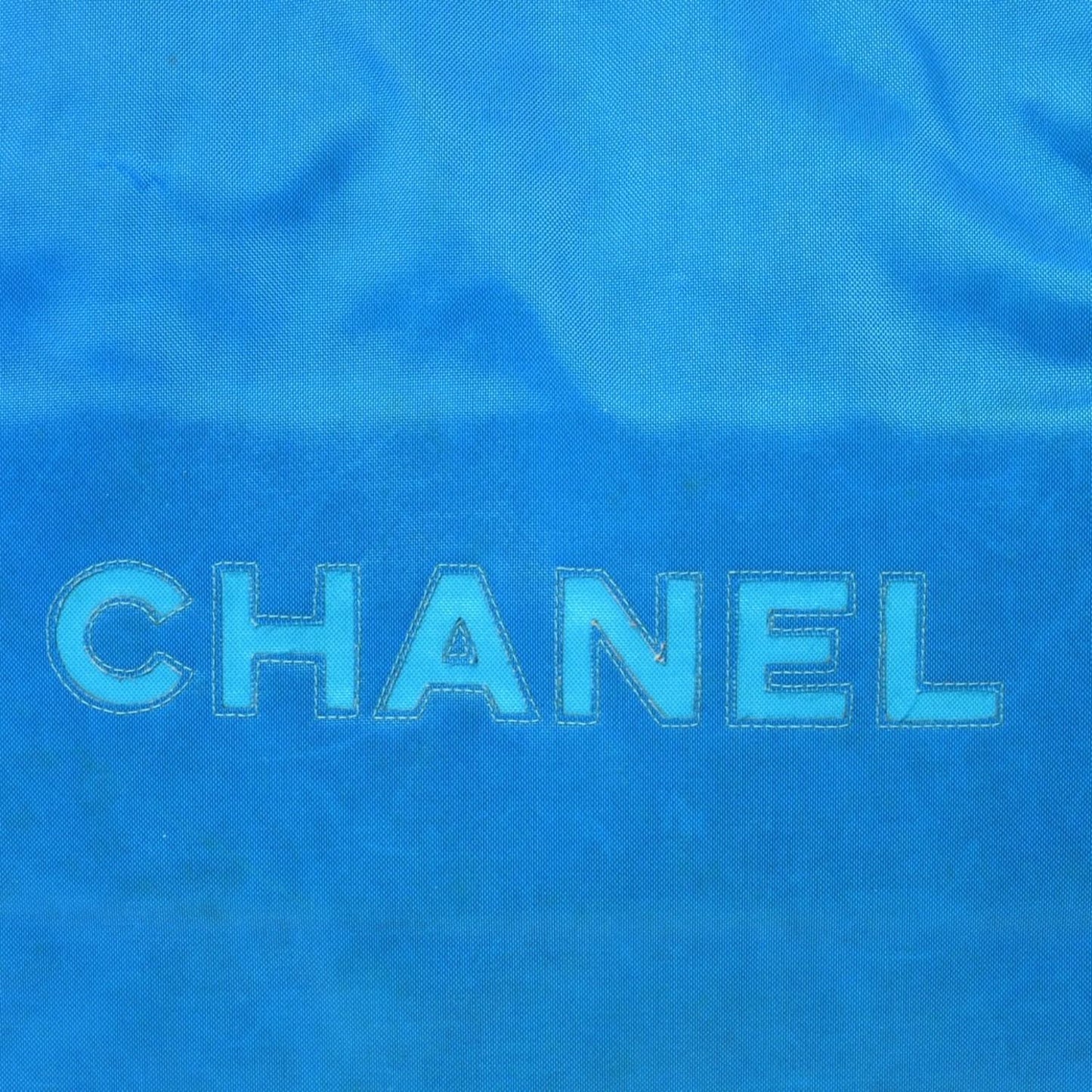 Chanel Vintage Logo Chain Tote Bag CC Turquoise Blue — view 7