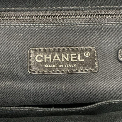 Chanel Shoulder Bag Quilted Black Lame 2-Way Vintage Silver Chain Leather