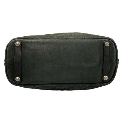 Chanel Shoulder Bag Quilted Black Lame 2-Way Vintage Silver Chain Leather