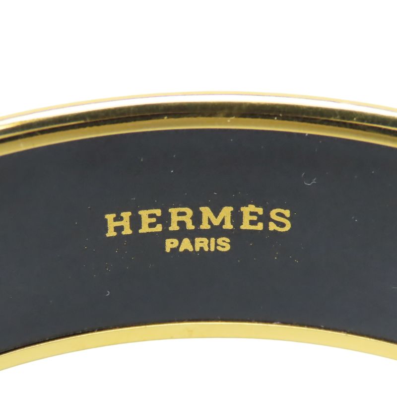 Hermes Bangle Enamel GM Metal Black Gold Cloisonne Tiger Bracelet
