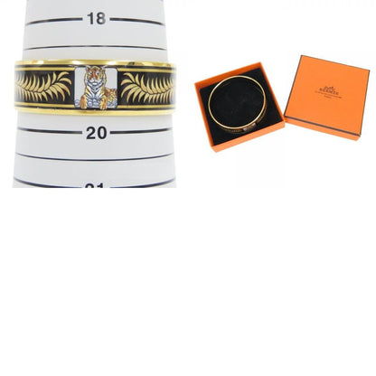 Hermes Bangle Enamel GM Metal Black Gold Cloisonne Tiger Bracelet