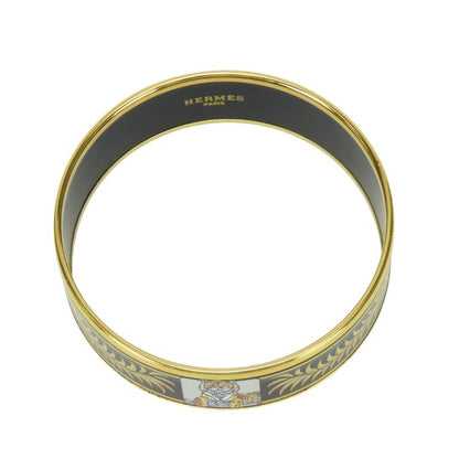 Hermes Bangle Enamel GM Metal Black Gold Cloisonne Tiger Bracelet