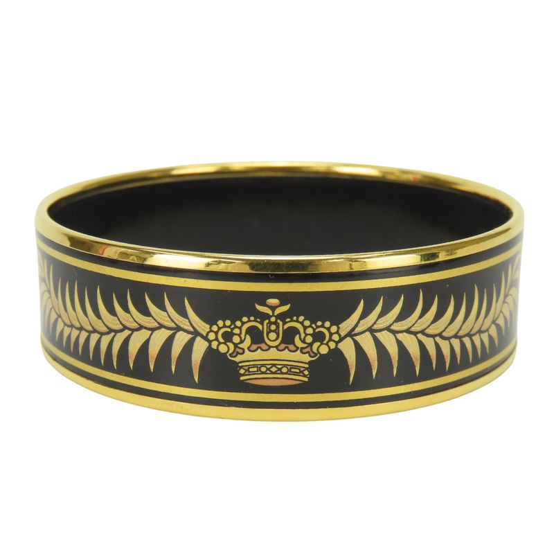 Hermes Bangle Enamel GM Metal Black Gold Cloisonne Tiger Bracelet