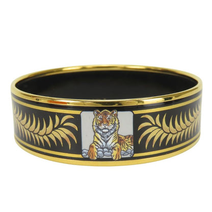 Hermes Bangle Enamel GM Metal Black Gold Cloisonne Tiger Bracelet