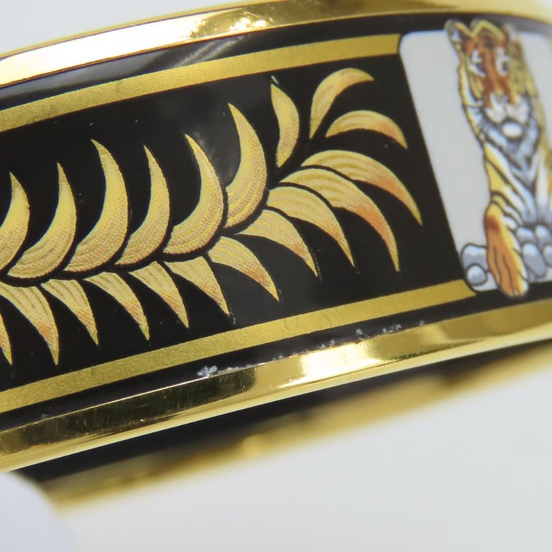 Hermes Bangle Enamel GM Metal Black Gold Cloisonne Tiger Bracelet