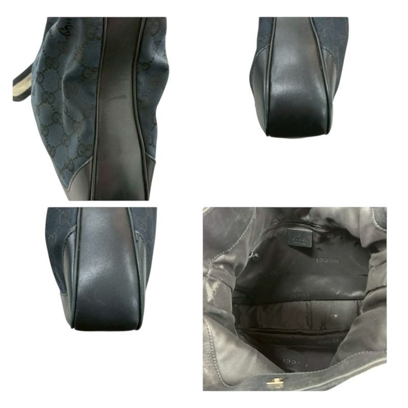 Gucci Bamboo Black Silver GG Canvas Leather Shoulder Bag