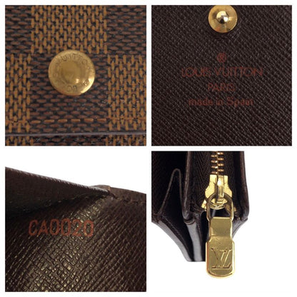 Louis Vuitton Damier Portomonevier Tresor Brown Fold Wallet Compact