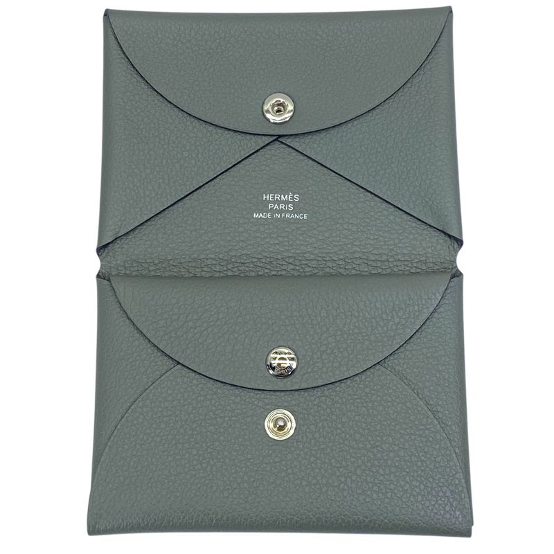 Hermes Calvi Duo Coin Case Card Mini Wallet Grimeia Gray Sophistication Luxury