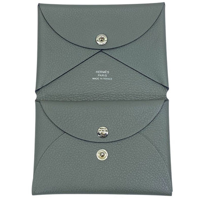 Hermes Calvi Duo Coin Case Card Mini Wallet Grimeia Gray Sophistication Luxury