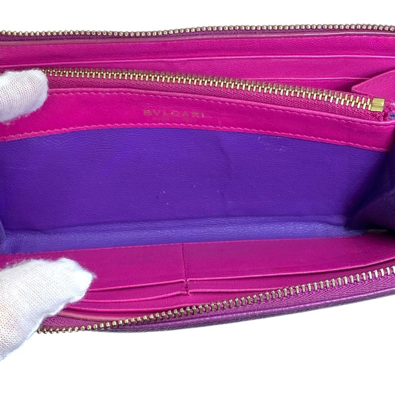 Bvlgari B-zero One Wallet L-shaped Zipper Logo Leather Purple Sophistication