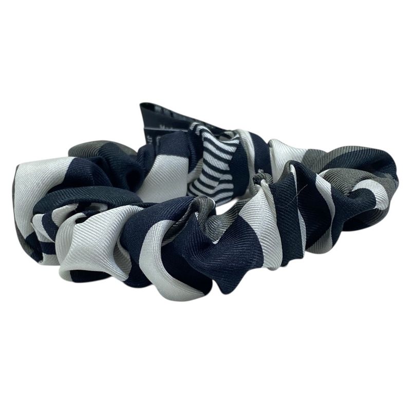 Chanel Scrunchie Hair Tie Geometric Pattern Silk Black White Gray Luxury