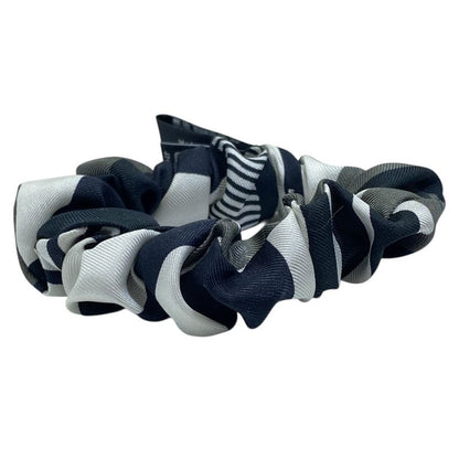 Chanel Scrunchie Hair Tie Geometric Pattern Silk Black White Gray Luxury