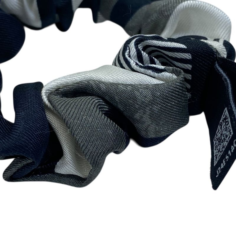 Chanel Scrunchie Hair Tie Geometric Pattern Silk Black White Gray Luxury