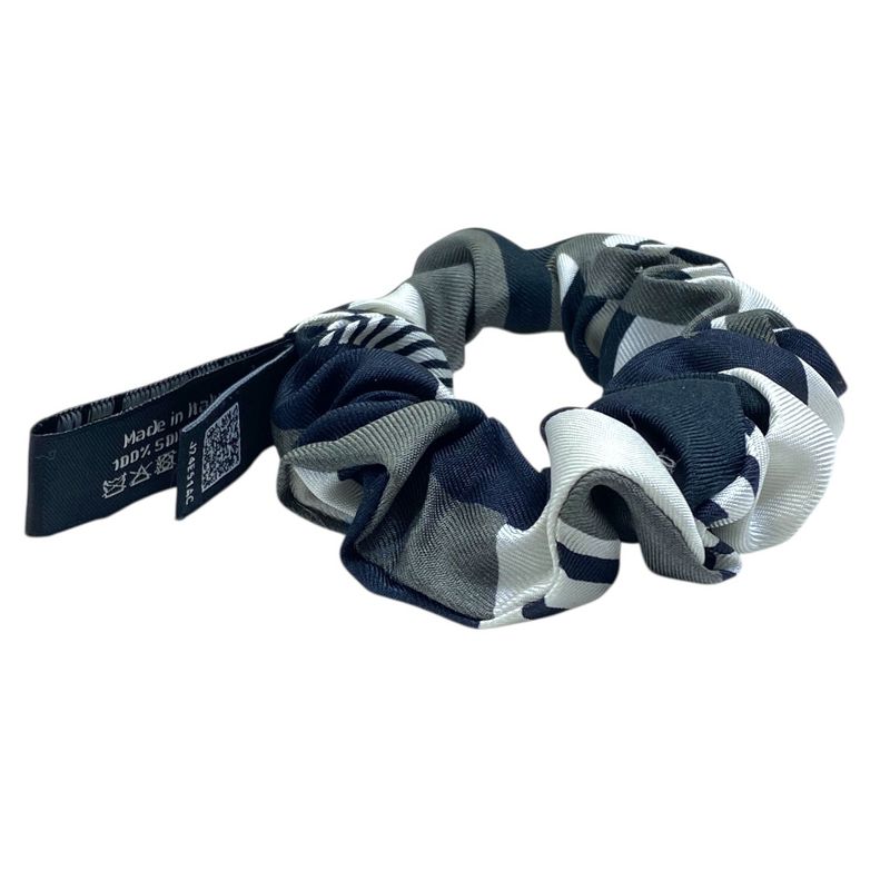 Chanel Scrunchie Hair Tie Geometric Pattern Silk Black White Gray Luxury