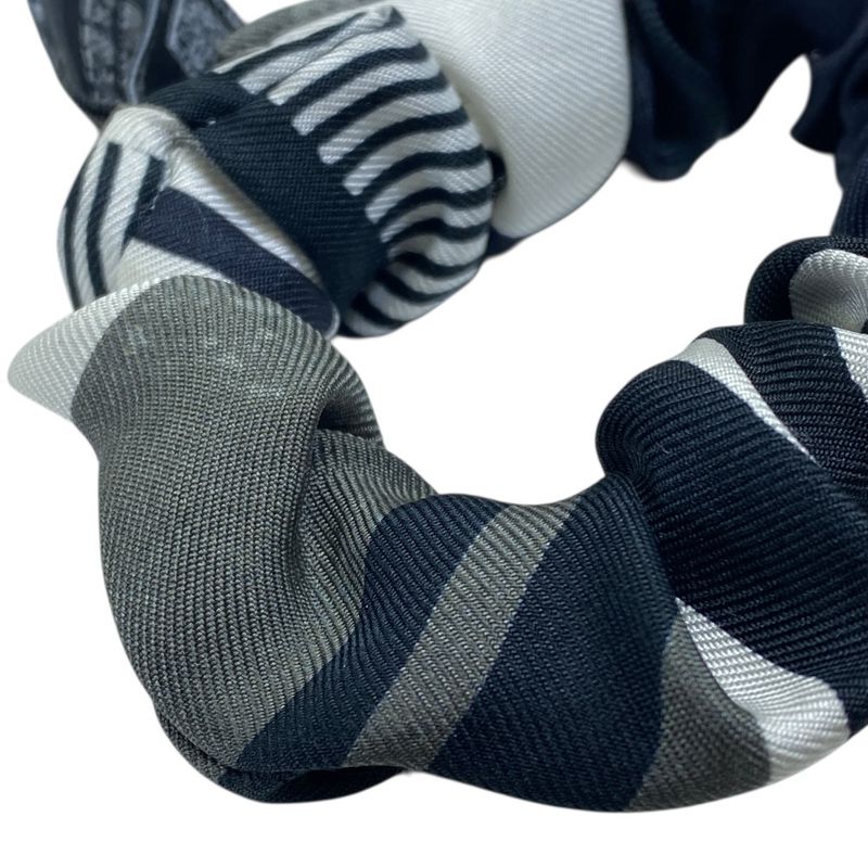 Chanel Scrunchie Hair Tie Geometric Pattern Silk Black White Gray Luxury