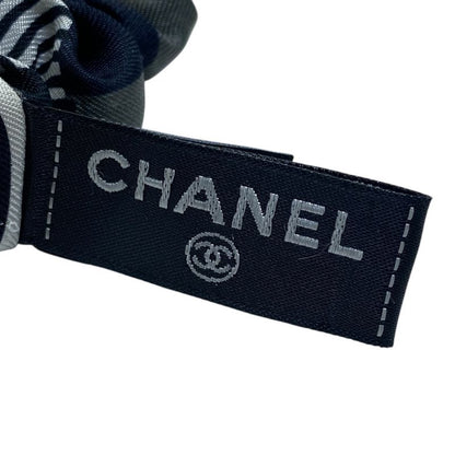 Chanel Scrunchie Hair Tie Geometric Pattern Silk Black White Gray Luxury