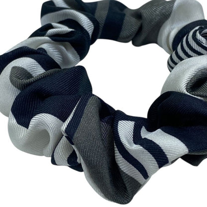 Chanel Scrunchie Hair Tie Geometric Pattern Silk Black White Gray Luxury