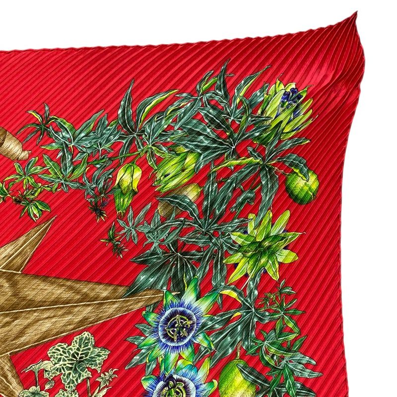 Hermes Scarf Passiflores Passion Flower Pleats Carre 90 Silk Red Multicolor