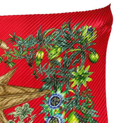 Hermes Scarf Passiflores Passion Flower Pleats Carre 90 Silk Red Multicolor