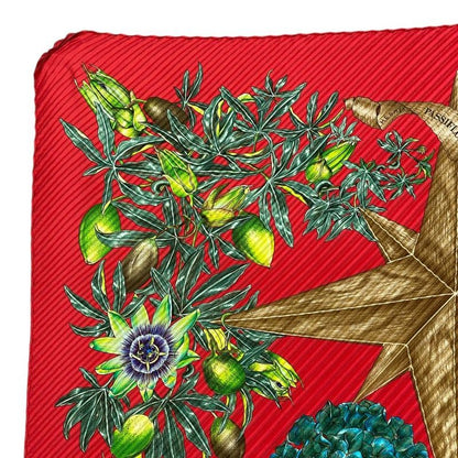 Hermes Scarf Passiflores Passion Flower Pleats Carre 90 Silk Red Multicolor