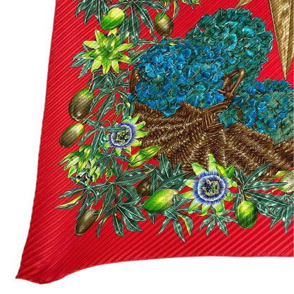 Hermes Scarf Passiflores Passion Flower Pleats Carre 90 Silk Red Multicolor