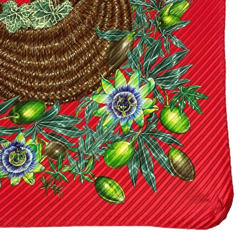 Hermes Scarf Passiflores Passion Flower Pleats Carre 90 Silk Red Multicolor