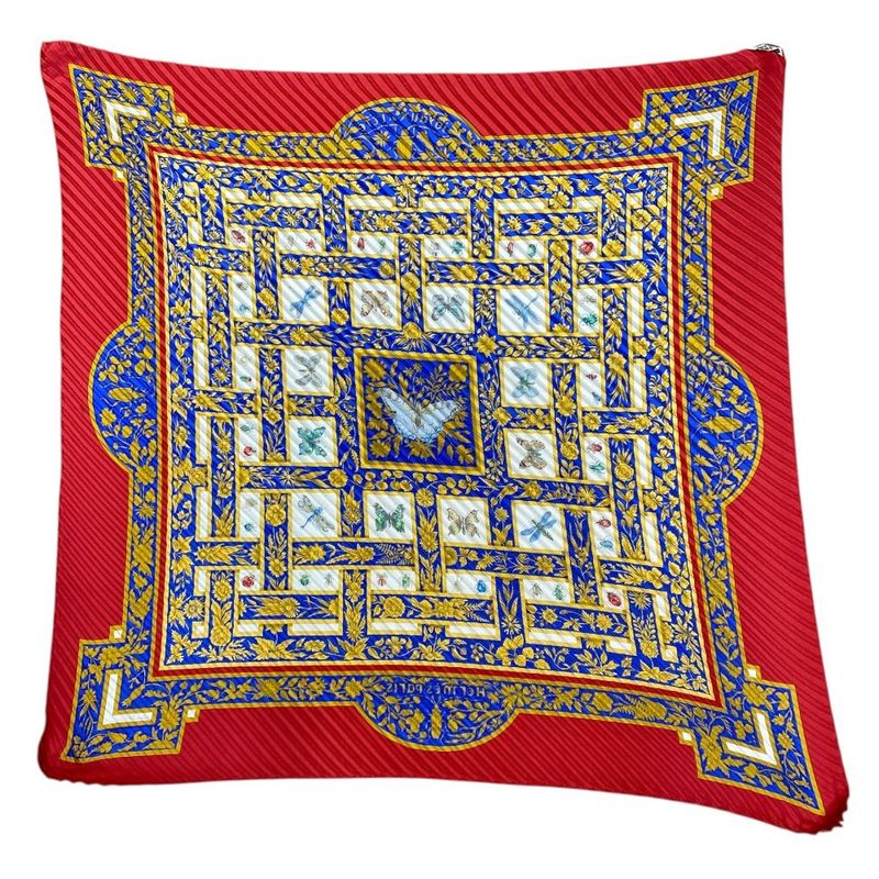 Hermes Scarf Joyaux de L'ete Summer Pleat Pleats Carre 90 Silk Red Multicolor