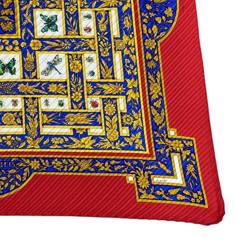 Hermes Scarf Joyaux de L'ete Summer Pleat Pleats Carre 90 Silk Red Multicolor