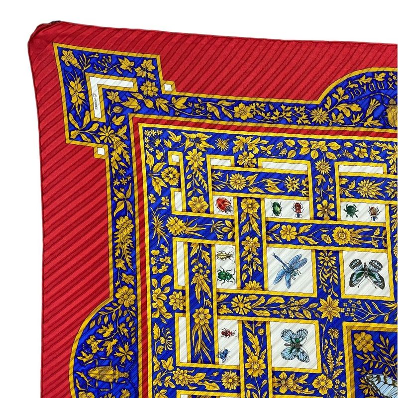 Hermes Scarf Joyaux de L'ete Summer Pleat Pleats Carre 90 Silk Red Multicolor