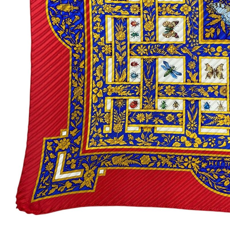 Hermes Scarf Joyaux de L'ete Summer Pleat Pleats Carre 90 Silk Red Multicolor