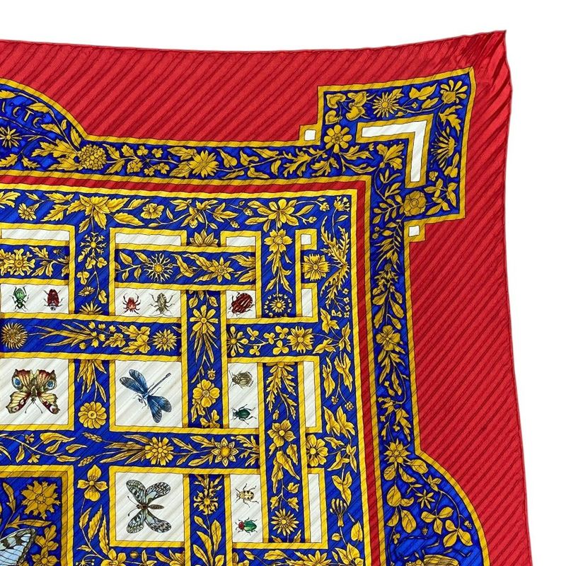 Hermes Scarf Joyaux de L'ete Summer Pleat Pleats Carre 90 Silk Red Multicolor