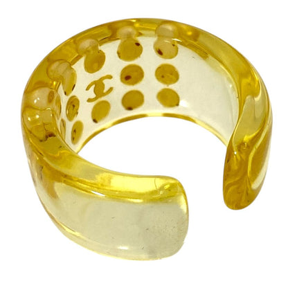 Chanel CC Logo Pearl Ring Plastic Faux Clear Yellow White Sophisticated
