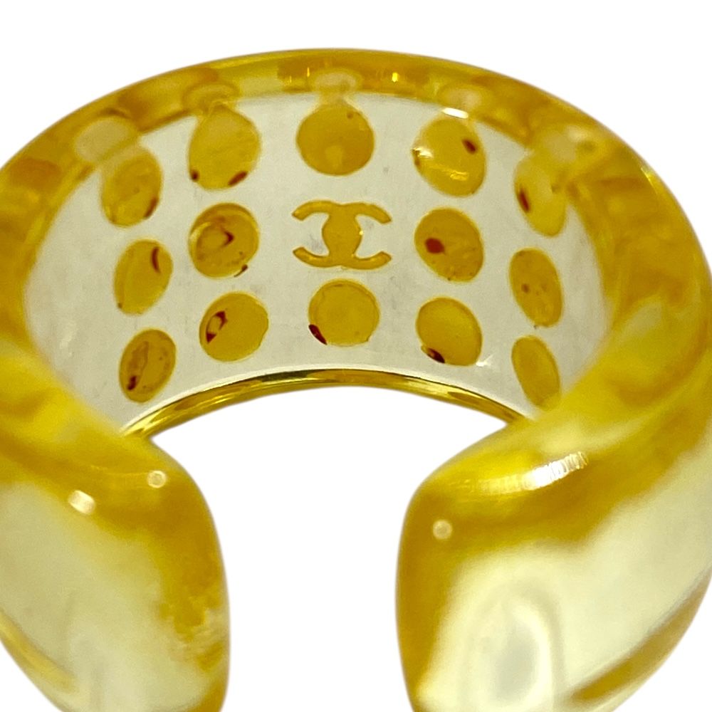 Chanel CC Logo Pearl Ring Plastic Faux Clear Yellow White Sophisticated