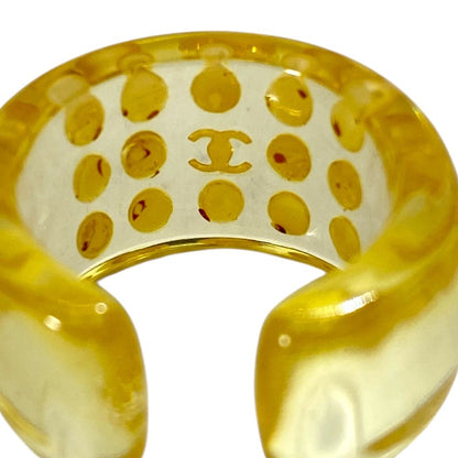 Chanel CC Logo Pearl Ring Plastic Faux Clear Yellow White Sophisticated