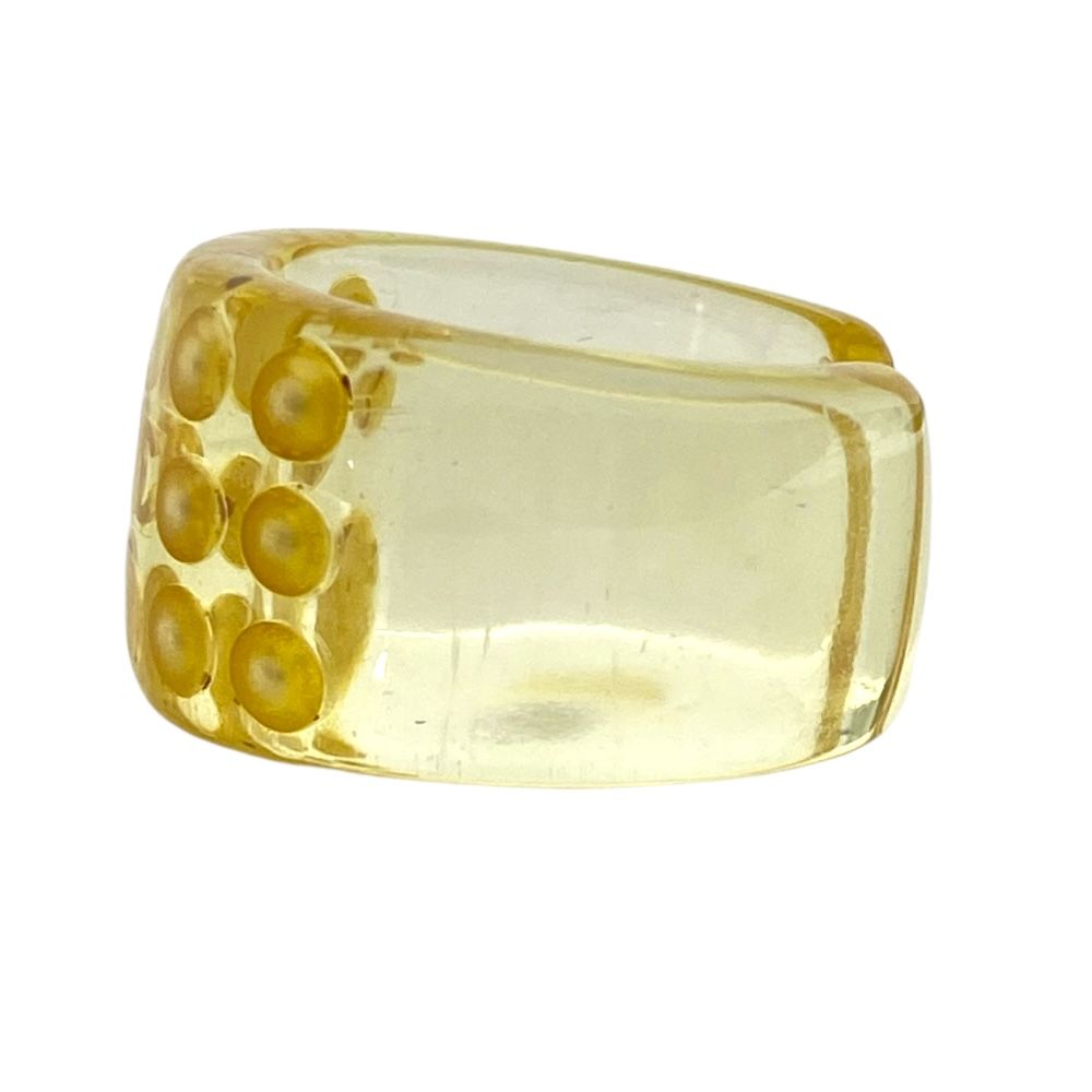 Chanel CC Logo Pearl Ring Plastic Faux Clear Yellow White Sophisticated