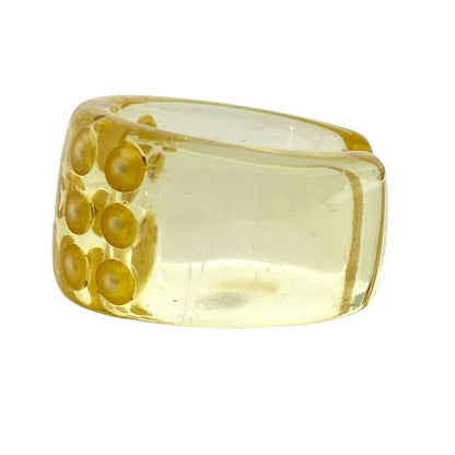 Chanel CC Logo Pearl Ring Plastic Faux Clear Yellow White Sophisticated