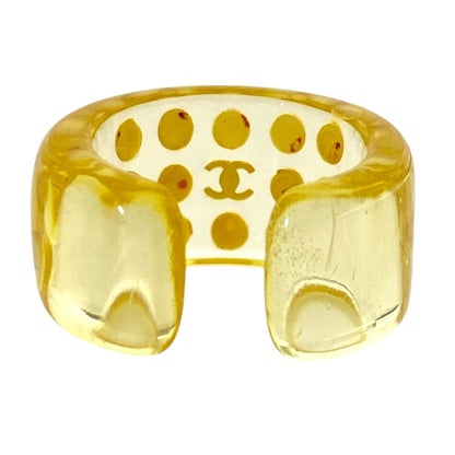 Chanel CC Logo Pearl Ring Plastic Faux Clear Yellow White Sophisticated