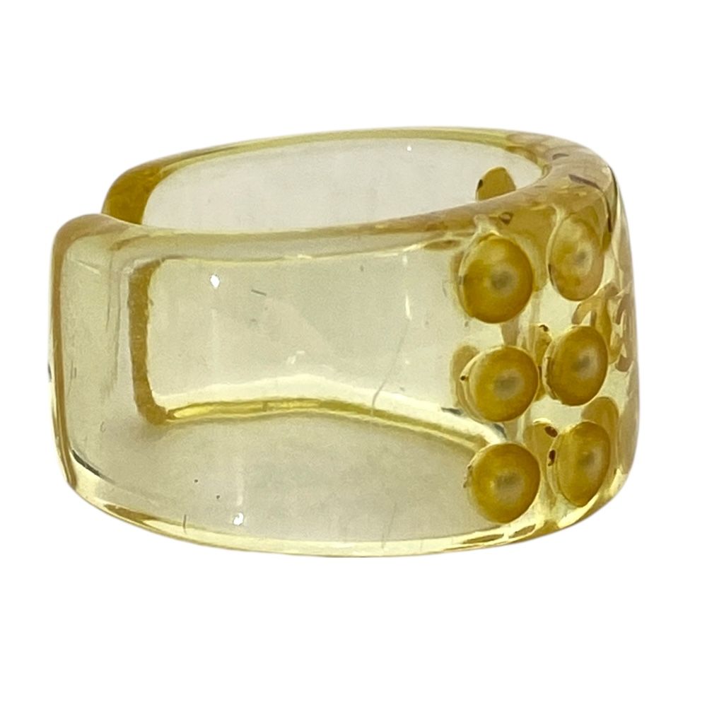 Chanel CC Logo Pearl Ring Plastic Faux Clear Yellow White Sophisticated