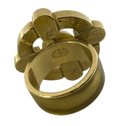 Chanel CC Logo Faux Pearl Ring Gold Plated Sophisticated Gorgeous