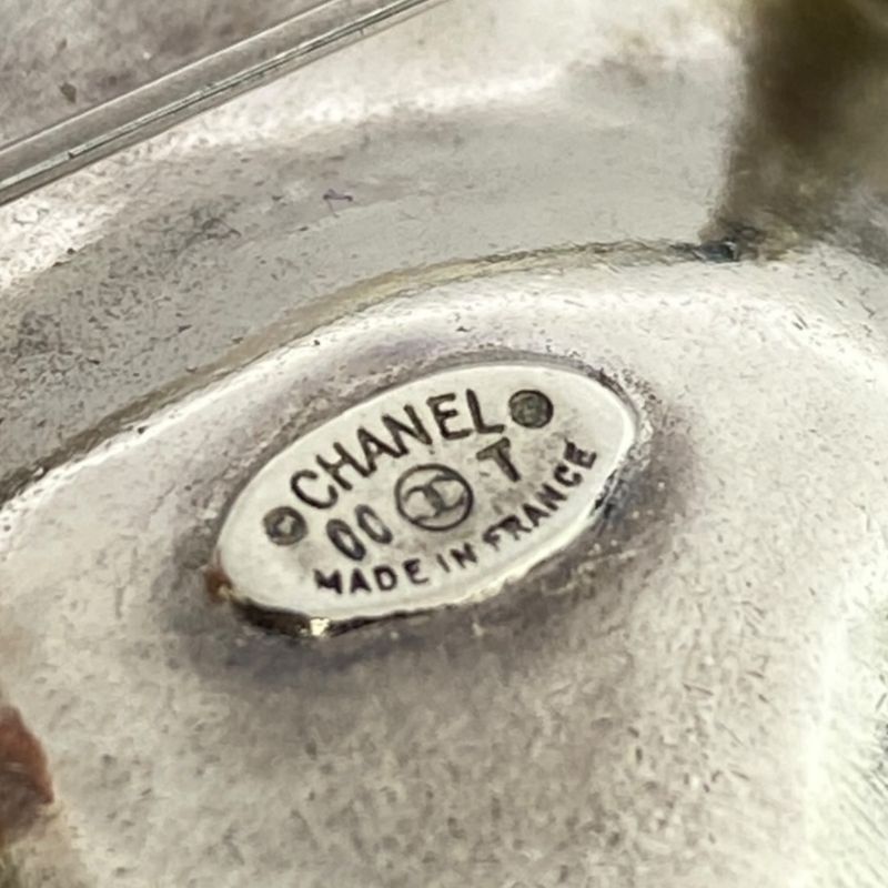 Chanel Vintage Camellia CC Logo Brooch Flower Champagne Gold Silver Faux Pearl
