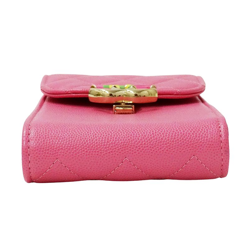 Chanel Quilted Shoulder Bag Smartphone Caviar Leather Pink Gold Pouch Chain