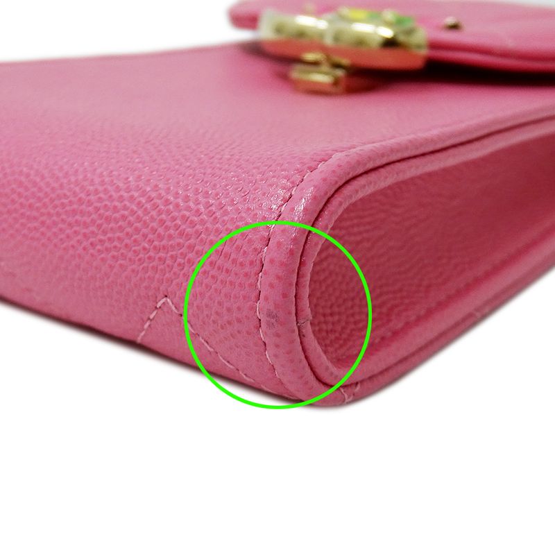 Chanel Quilted Shoulder Bag Smartphone Caviar Leather Pink Gold Pouch Chain