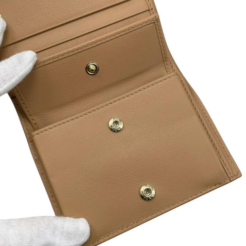 Prada Bifold Wallet Studded Leather Triangle Logo Natural Beige Gold